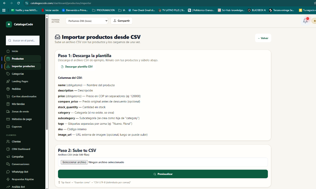 Importar productos CSV