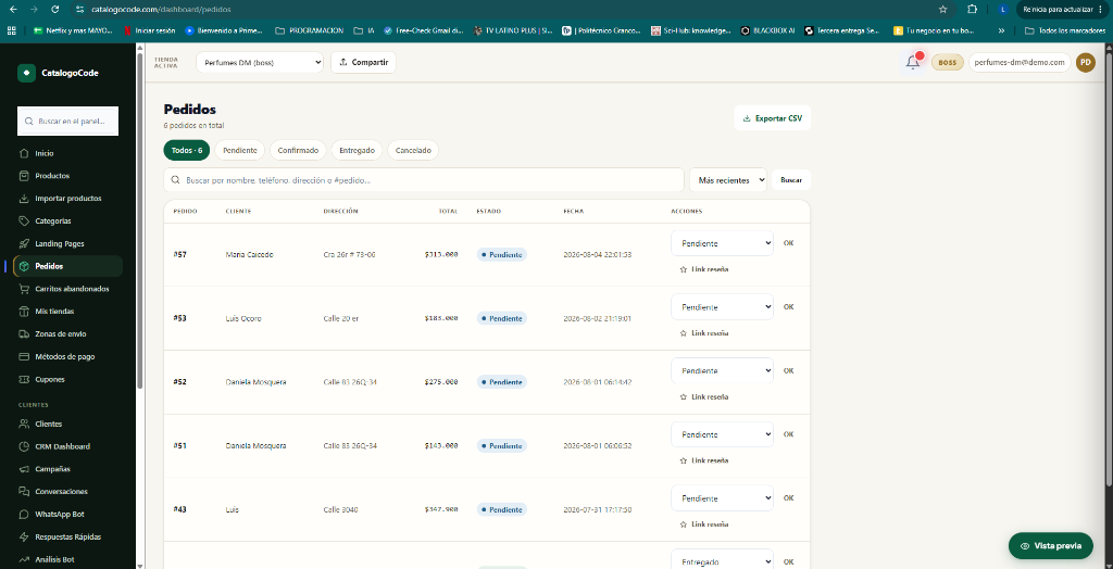 Lista de pedidos