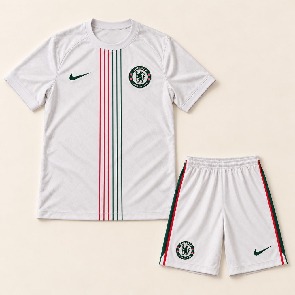 Conjunto Chelsea FC Edición Visitante Blanco Marfil (Camiseta + Pantaloneta)